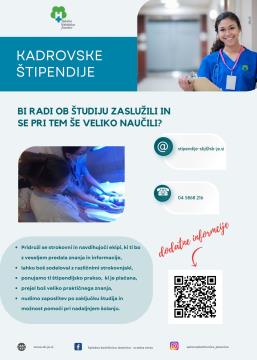 Slika informira o možnosti pridobitve kadrovskih štipendij v Splošni bolnišnici Jesenice